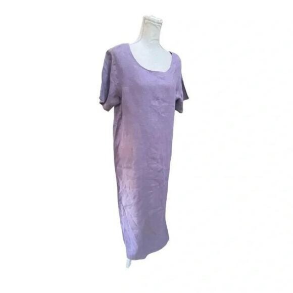 Vintage 1990s Linen Floral Tunic Maxi Dress Set – Purple, Short Sleeve, Made in - Picture 6 of 13